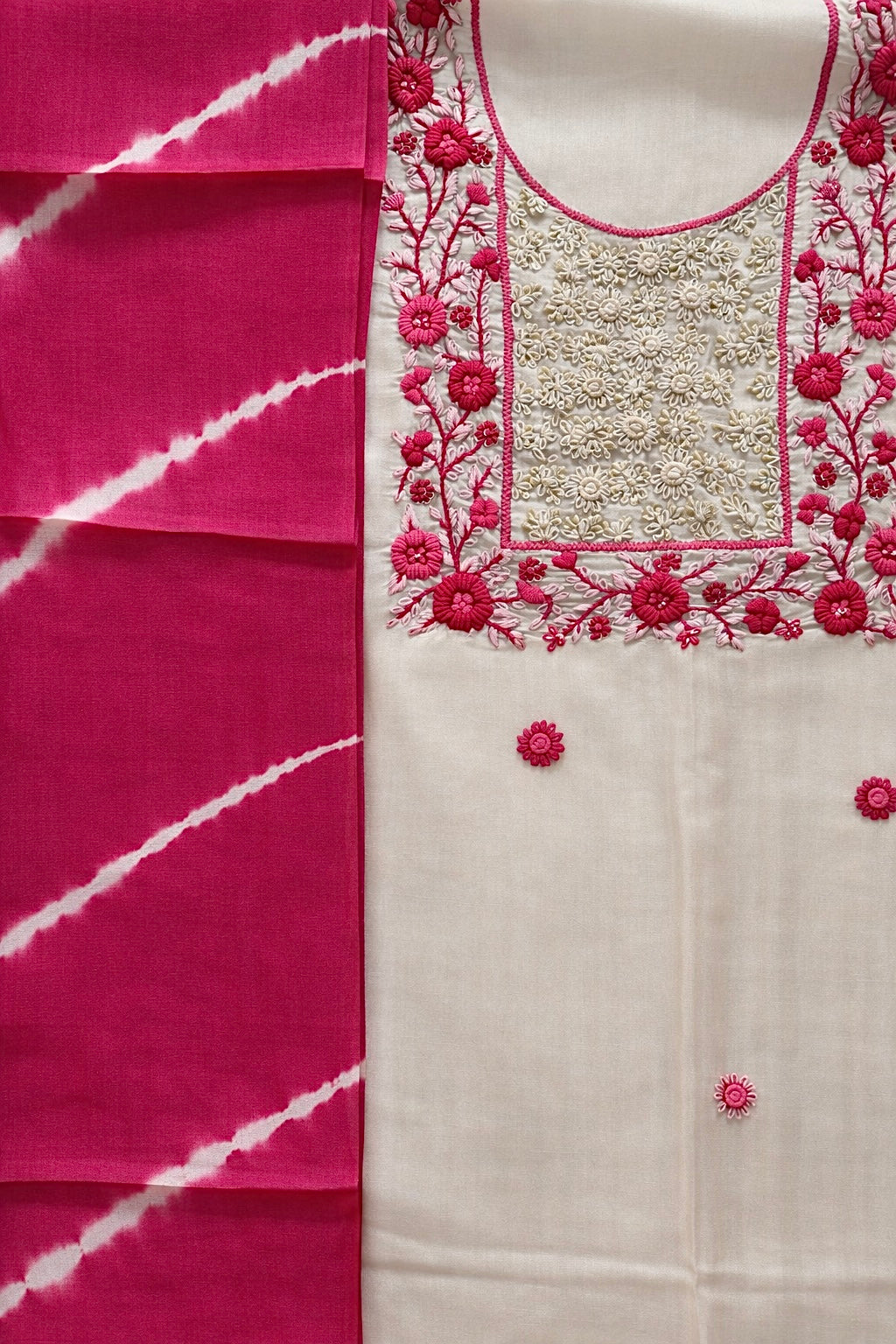 Pure Silk White French Knot-3 Piece Suit Set