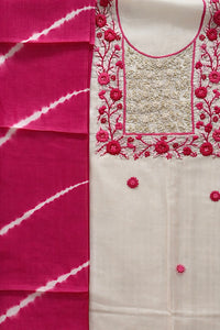 Pure Silk White French Knot-3 Piece Suit Set