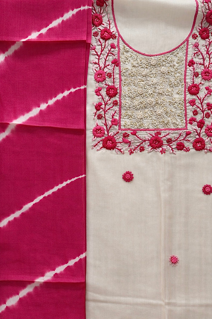 Pure Silk White French Knot-3 Piece Suit Set