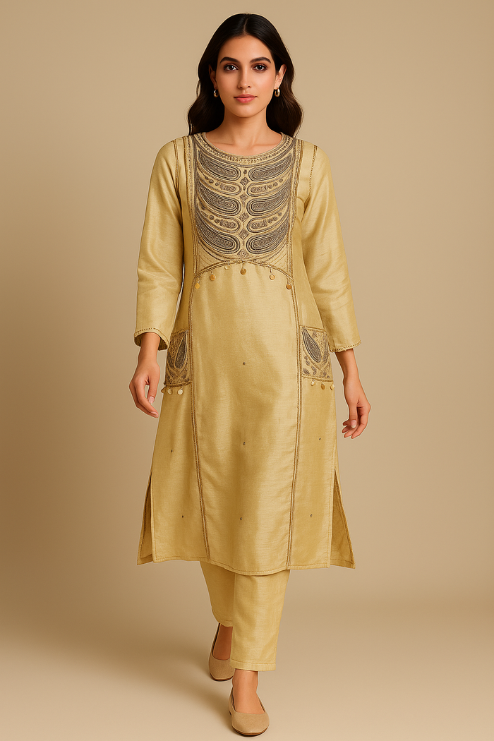 Cremish Gold-3 Piece Suit Set