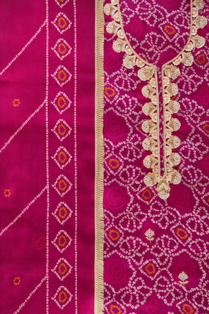 Pink Gulmohar Bandhani-3 Piece Suit Set