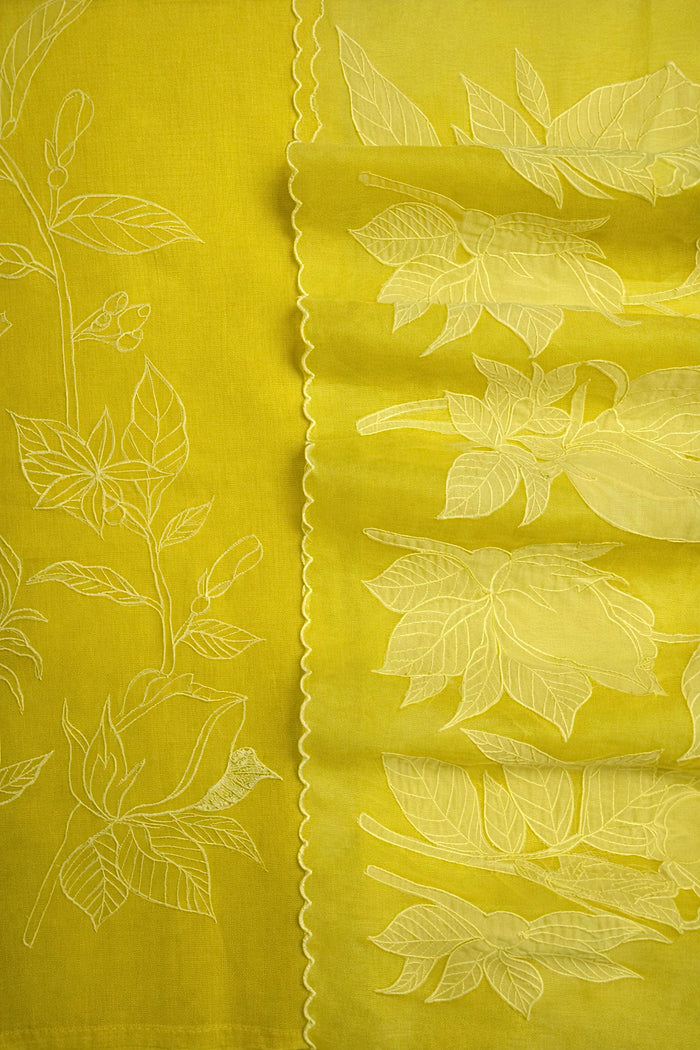 Lime Yellow Chanderi- 3 Piece Suit Set