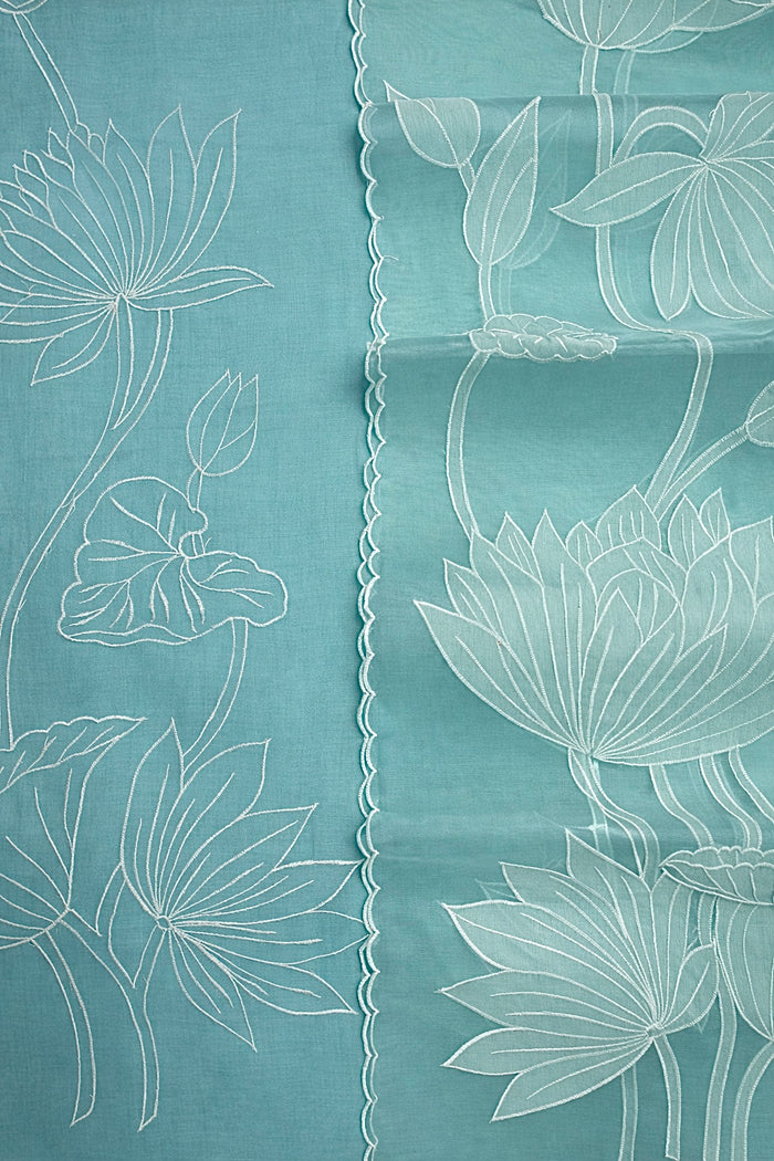 Blue Chanderi- 3 Piece Suit Set