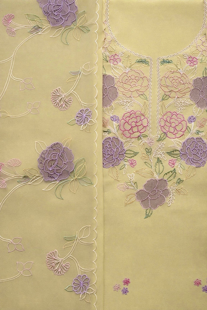 Yellow Gold Chanderi- 3 Piece Suit Set