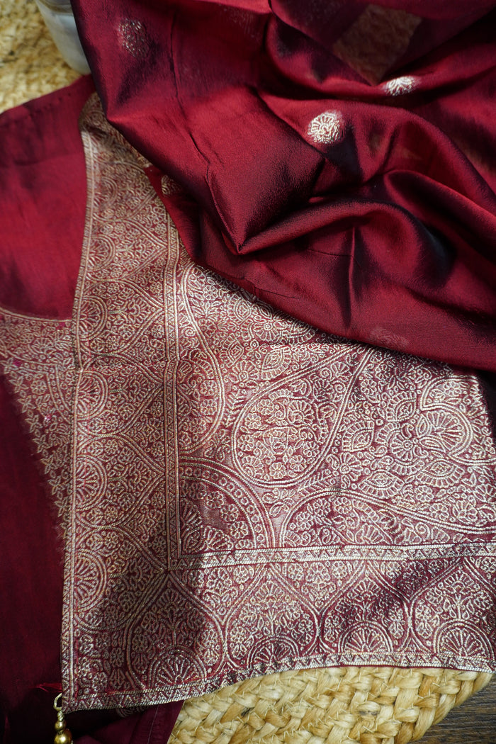 Maroon Silk-3 Piece Suit Set