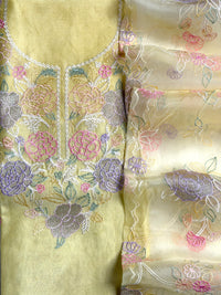 Yellow Gold Chanderi- 3 Piece Suit Set