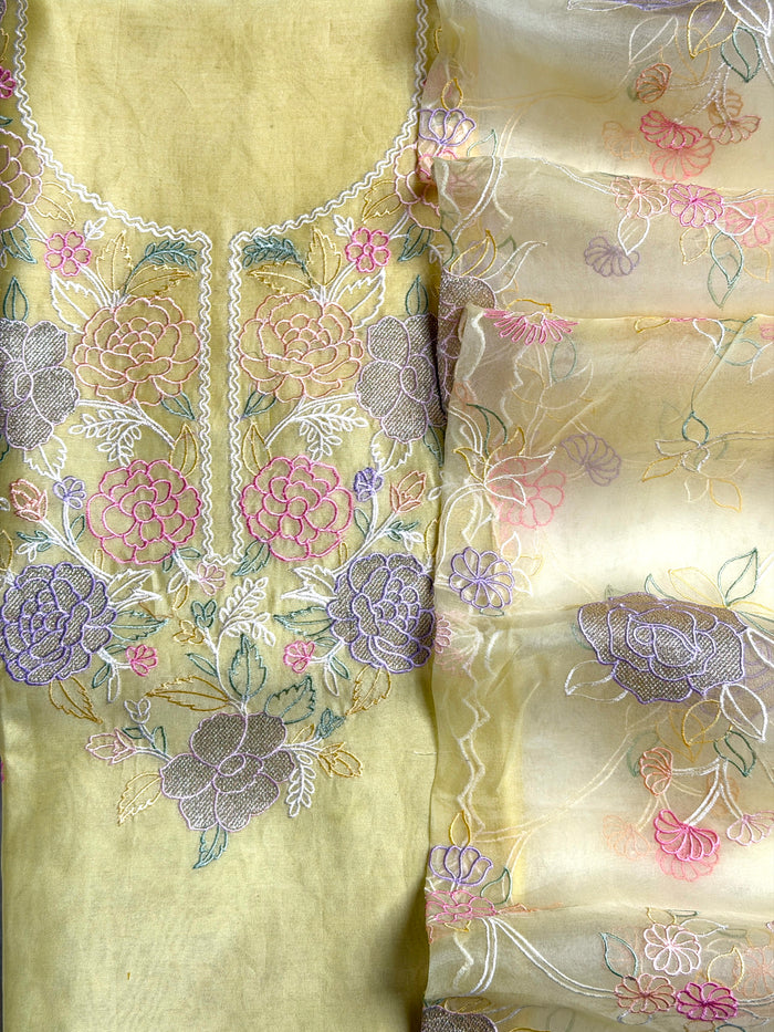 Yellow Gold Chanderi- 3 Piece Suit Set