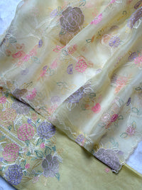 Yellow Gold Chanderi- 3 Piece Suit Set