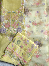 Yellow Gold Chanderi- 3 Piece Suit Set