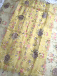 Yellow Gold Chanderi- 3 Piece Suit Set