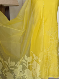 Lime Yellow Chanderi- 3 Piece Suit Set