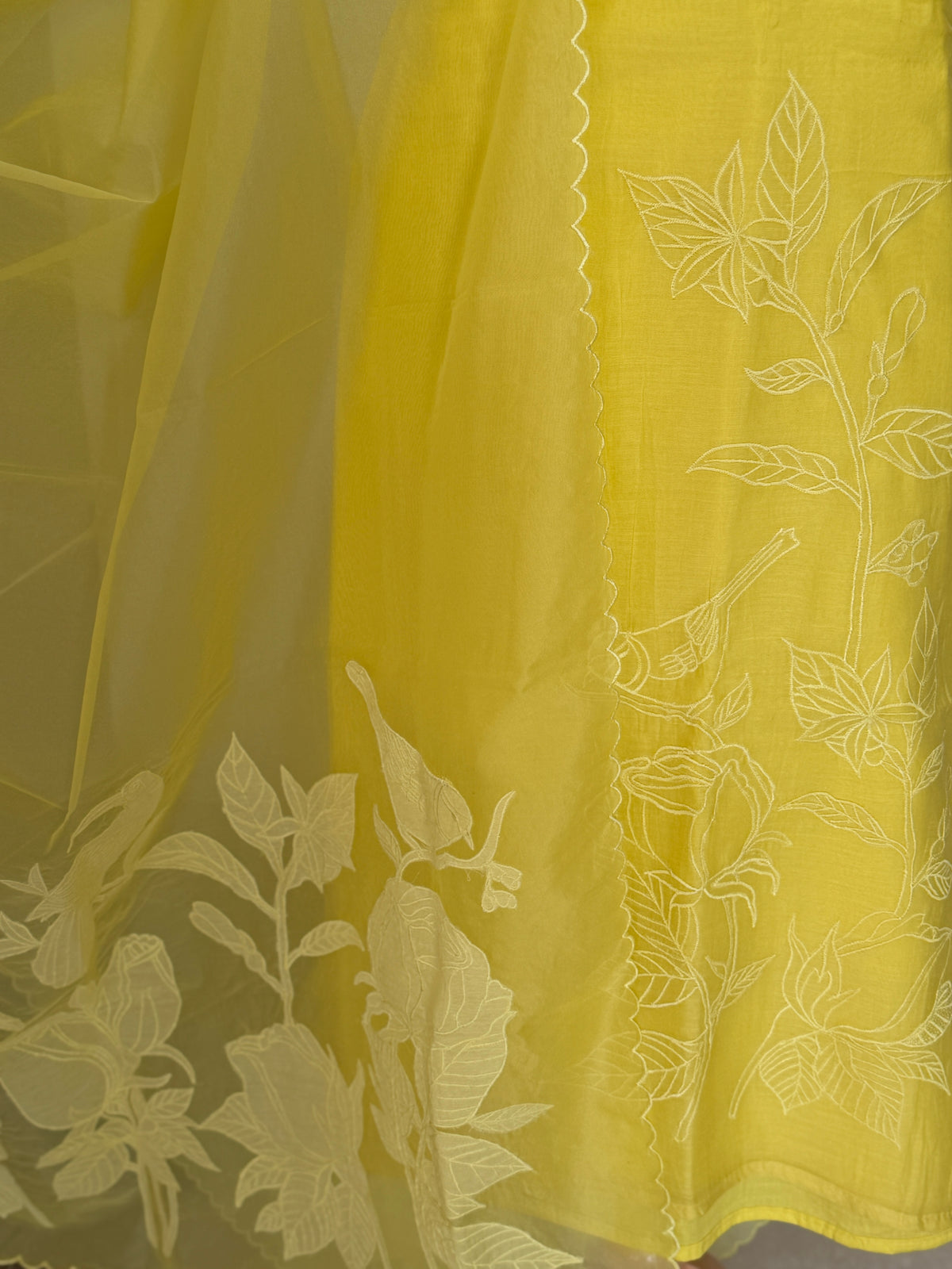 Lime Yellow Chanderi- 3 Piece Suit Set