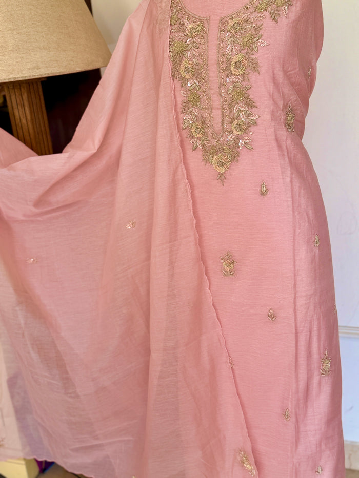 Orangish Mul Chanderi-3 Piece Suit Set