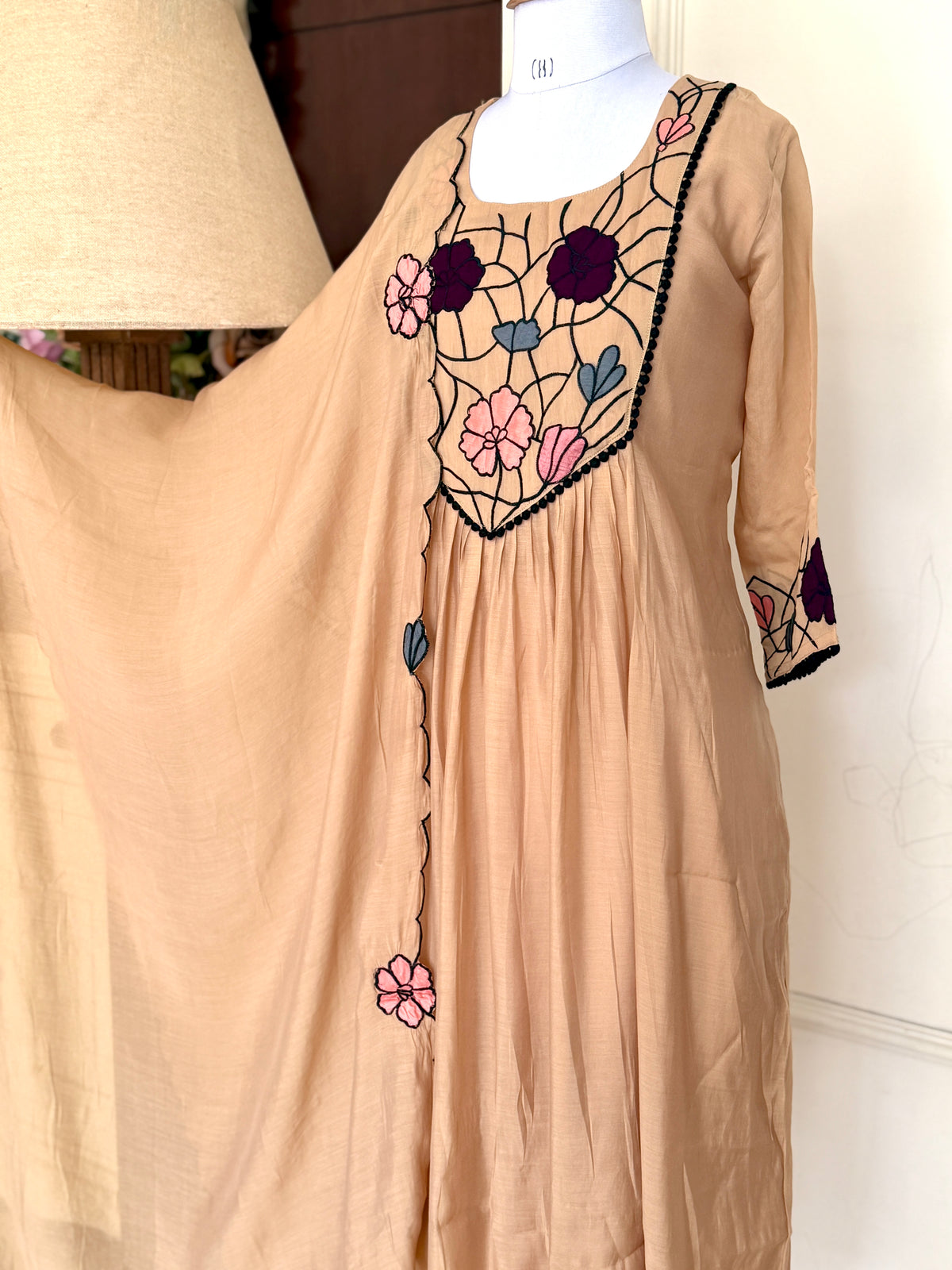 Beige Bloom-3 Piece Suit Set