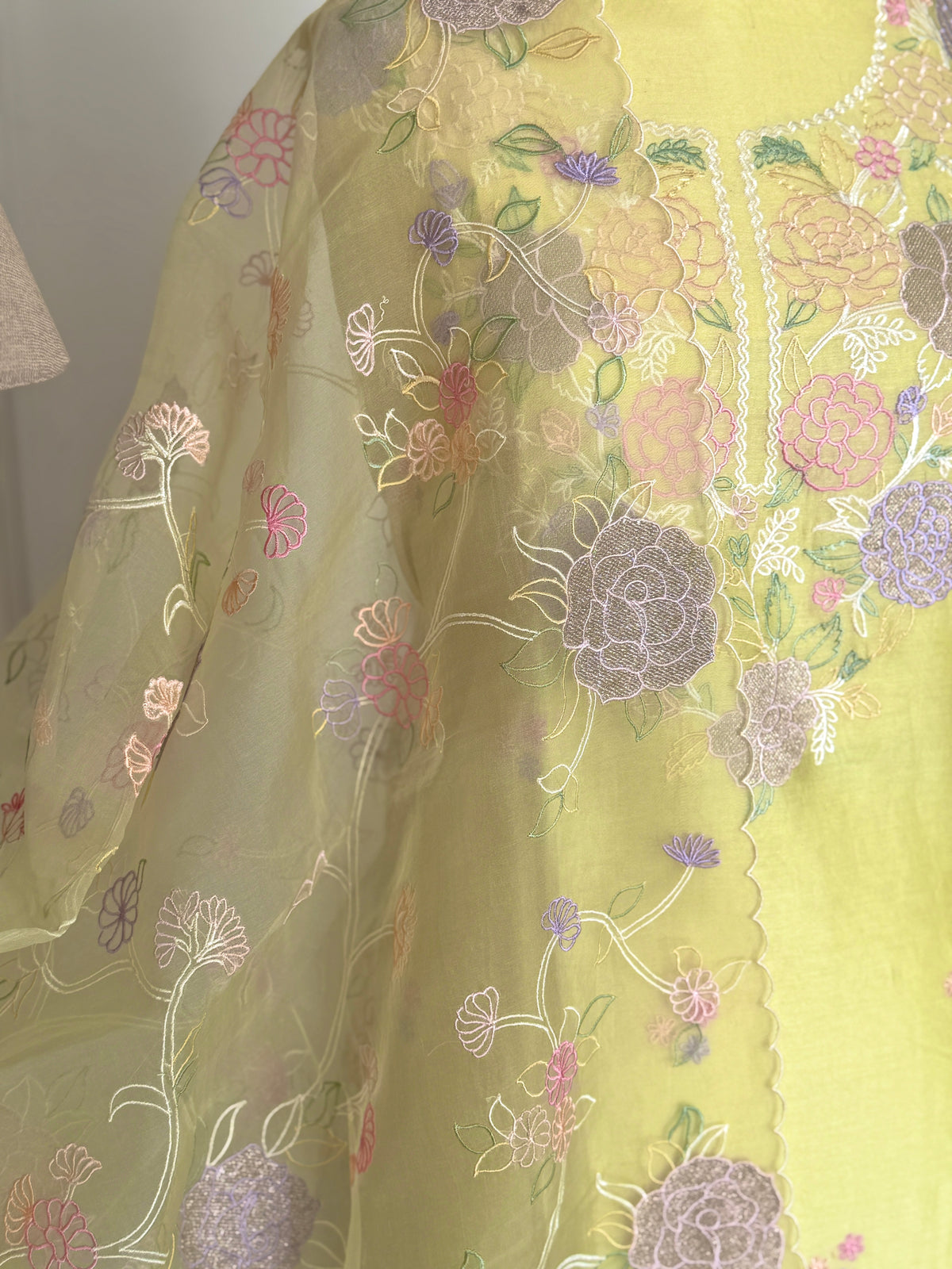 Yellow Gold Chanderi- 3 Piece Suit Set