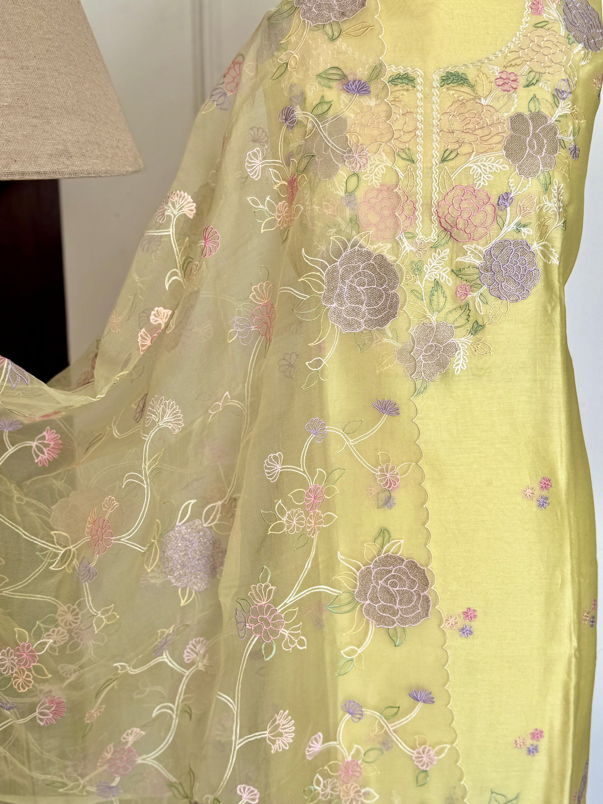 Yellow Gold Chanderi- 3 Piece Suit Set