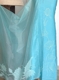 Blue Chanderi- 3 Piece Suit Set