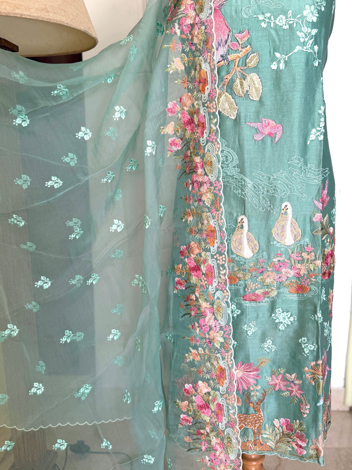 Green Chanderi-3 Piece Suit Set