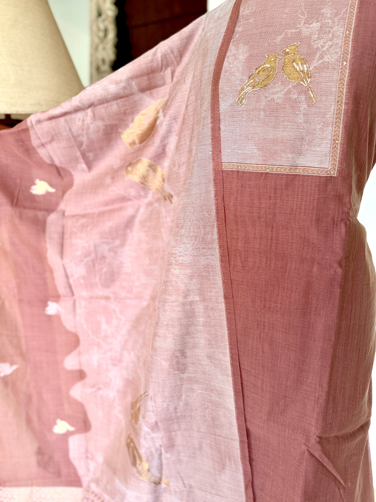 Old Rose Jamdani- 3 Piece Suit