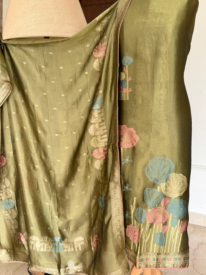 Green Mendhi Silk- 3 Piece Suit