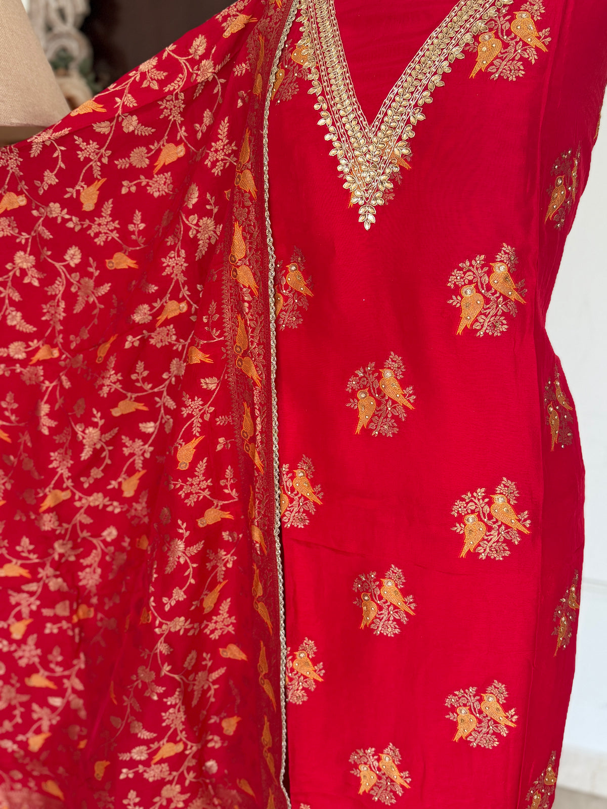 Red Kanjivaram-3 Piece Suit Set