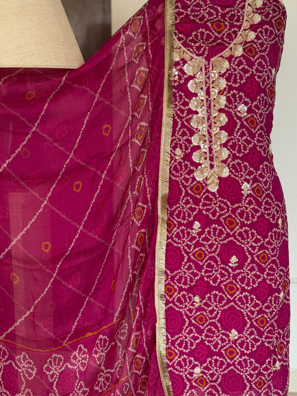 Pink Gulmohar Bandhani-3 Piece Suit Set