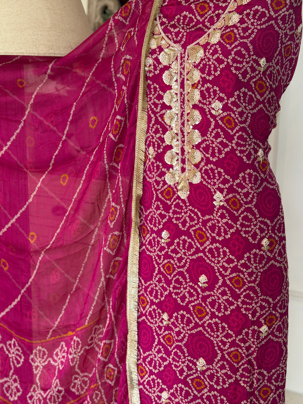 Pink Gulmohar Bandhani-3 Piece Suit Set