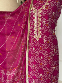Pink Gulmohar Bandhani-3 Piece Suit Set