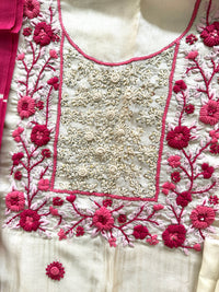 Pure Silk White French Knot-3 Piece Suit Set