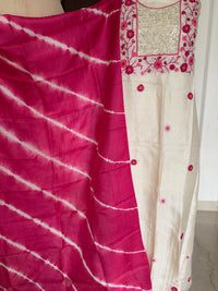 Pure Silk White French Knot-3 Piece Suit Set