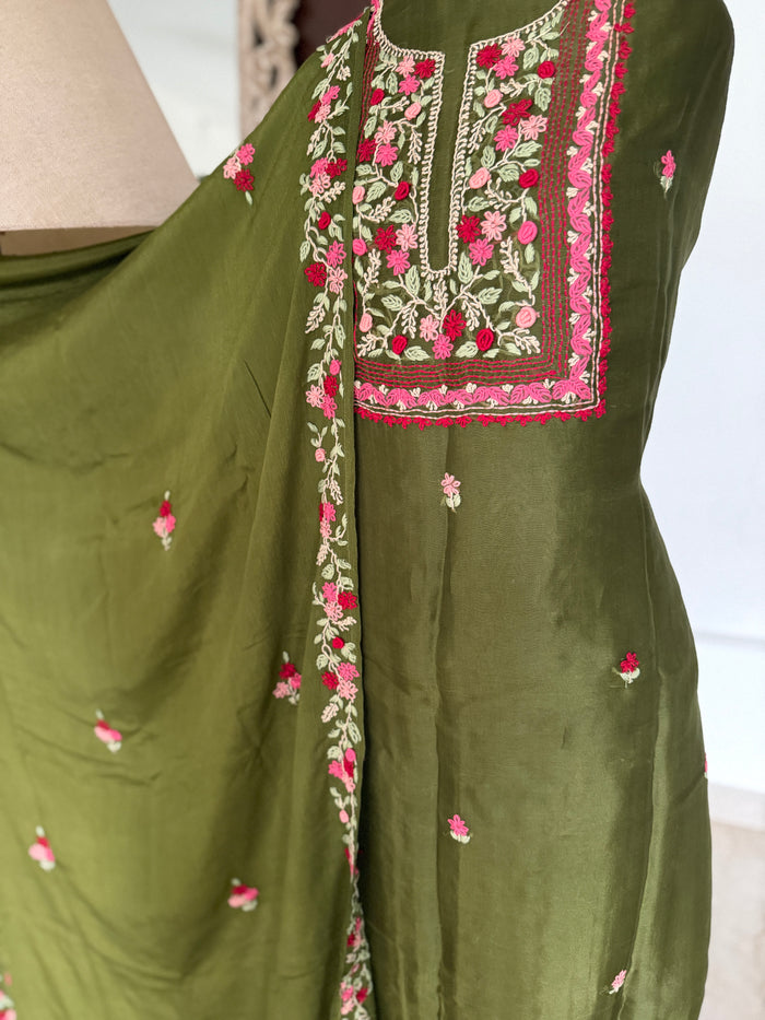 Olive French Knot- 3 Piece Suit