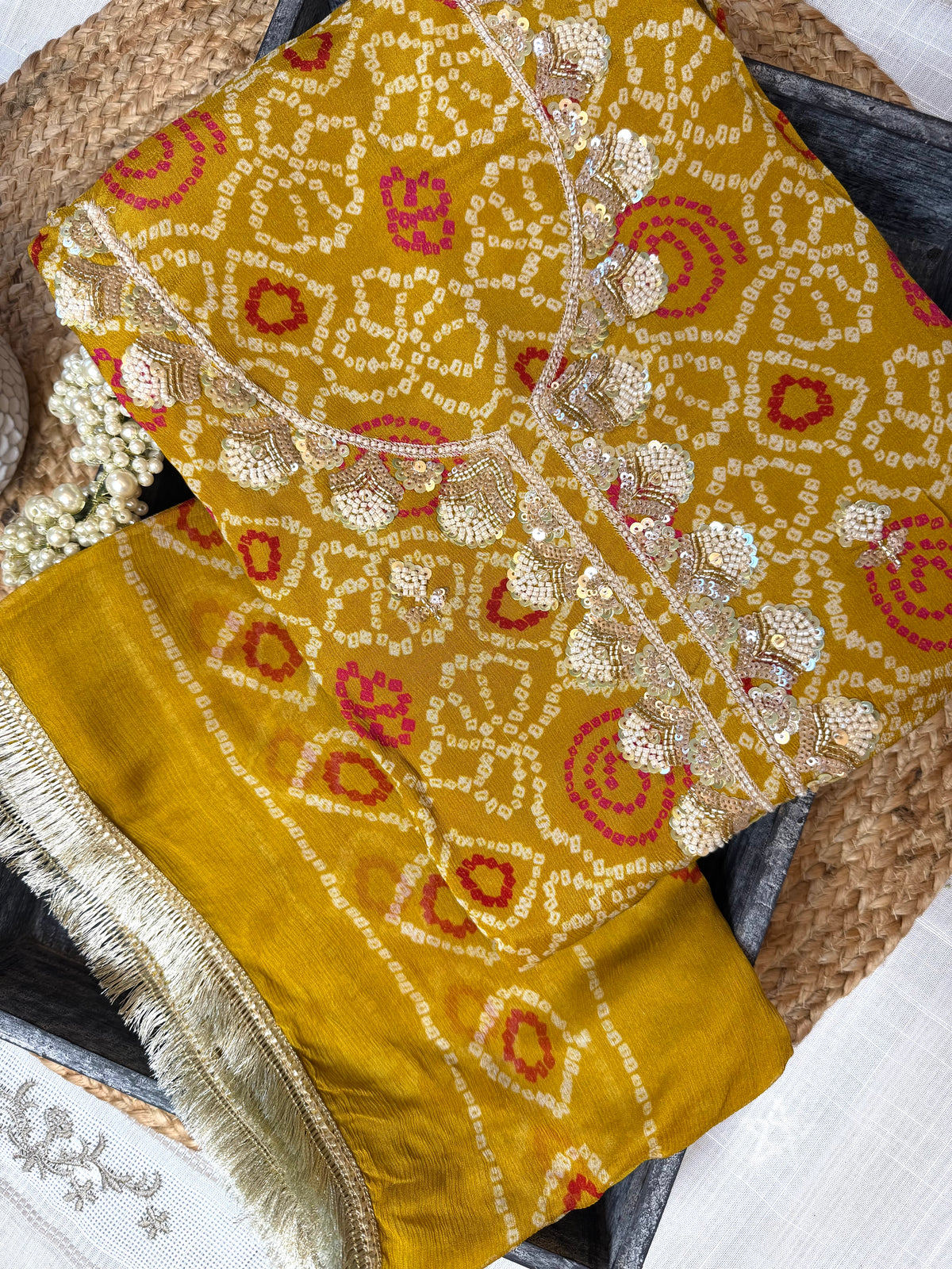 Pink Gulmohar Bandhani-3 Piece Suit Set