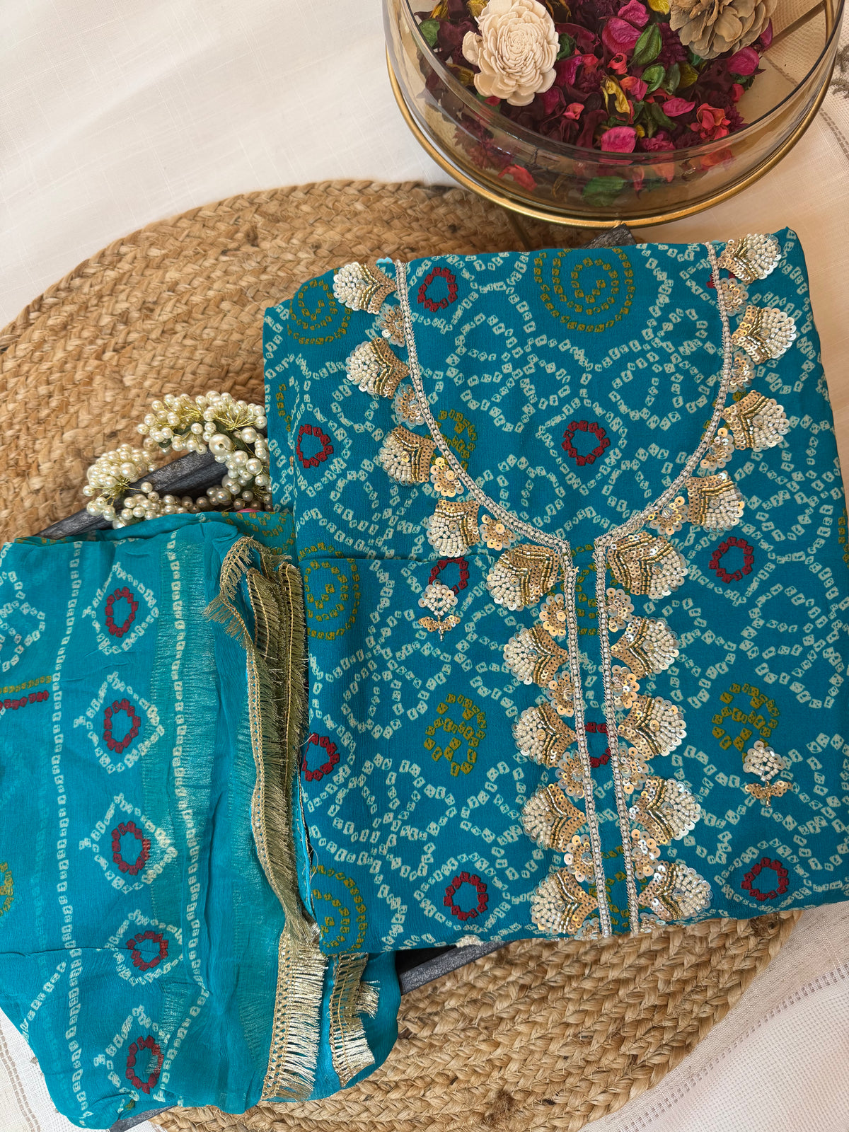 Pink Gulmohar Bandhani-3 Piece Suit Set