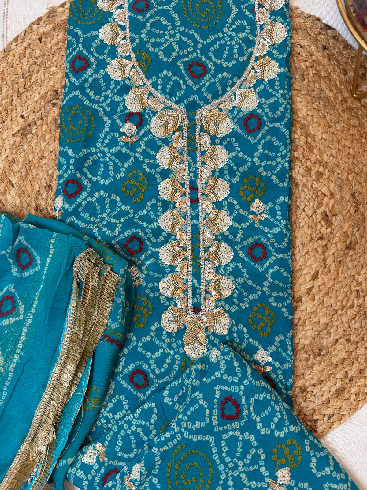 Pink Gulmohar Bandhani-3 Piece Suit Set