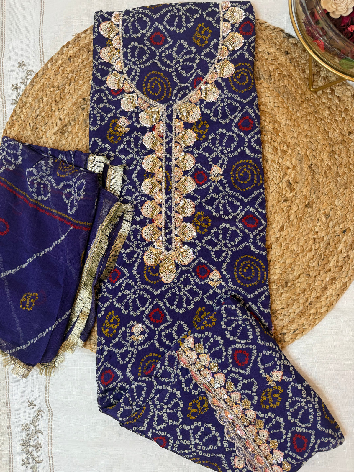 Pink Gulmohar Bandhani-3 Piece Suit Set