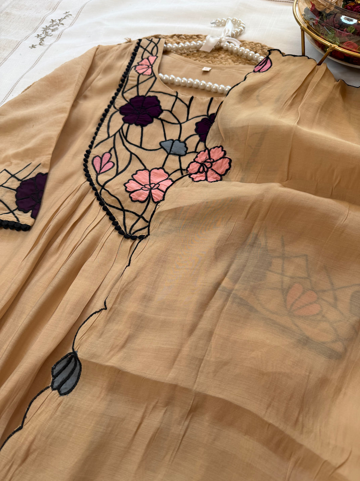 Beige Bloom-3 Piece Suit Set