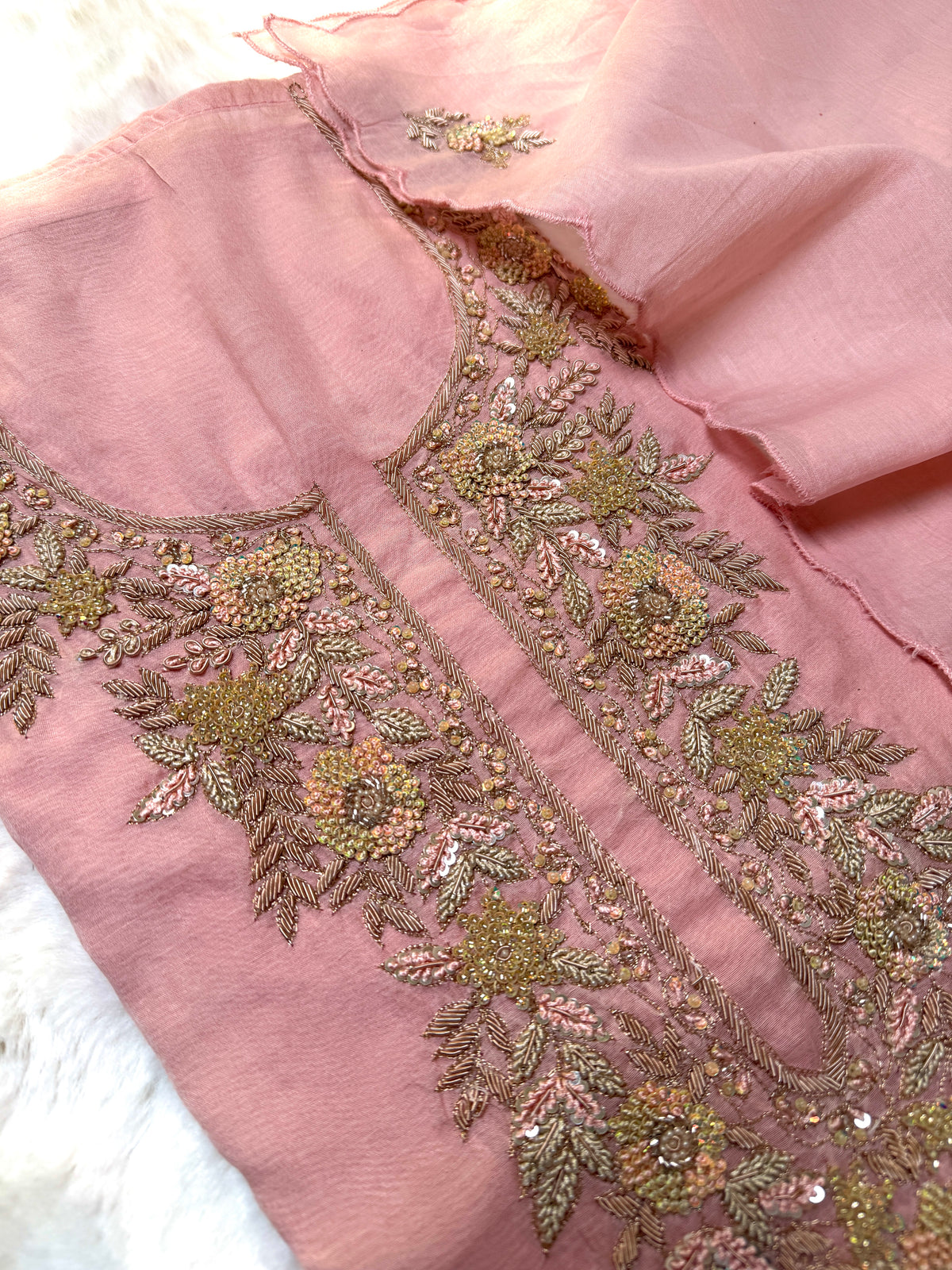 Orangish Mul Chanderi-3 Piece Suit Set