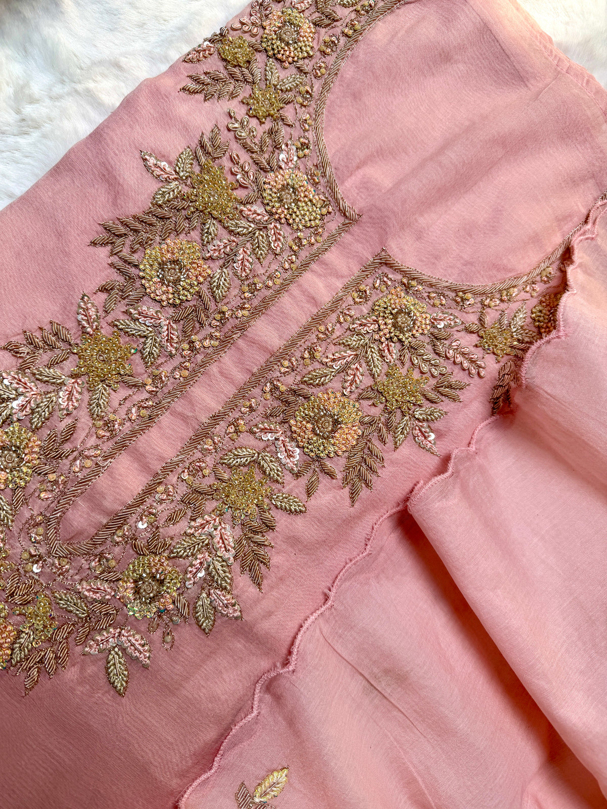 Orangish Mul Chanderi-3 Piece Suit Set