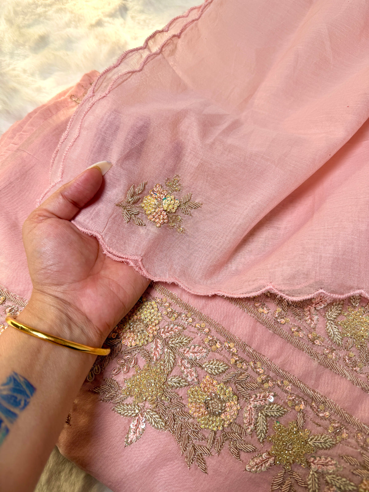 Orangish Mul Chanderi-3 Piece Suit Set