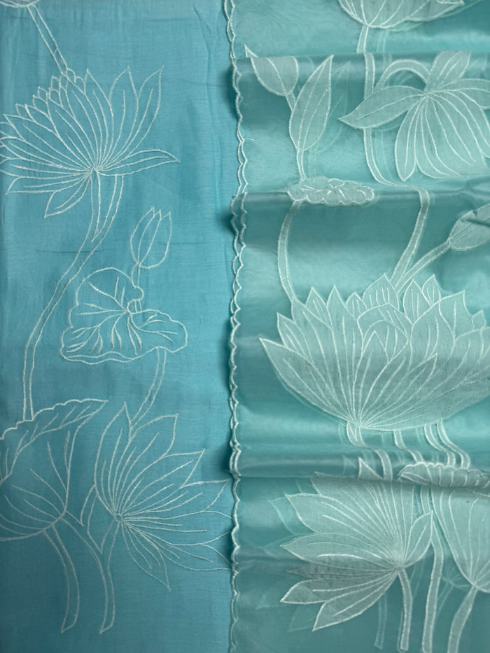 Blue Chanderi- 3 Piece Suit Set