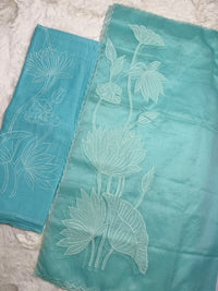 Blue Chanderi- 3 Piece Suit Set