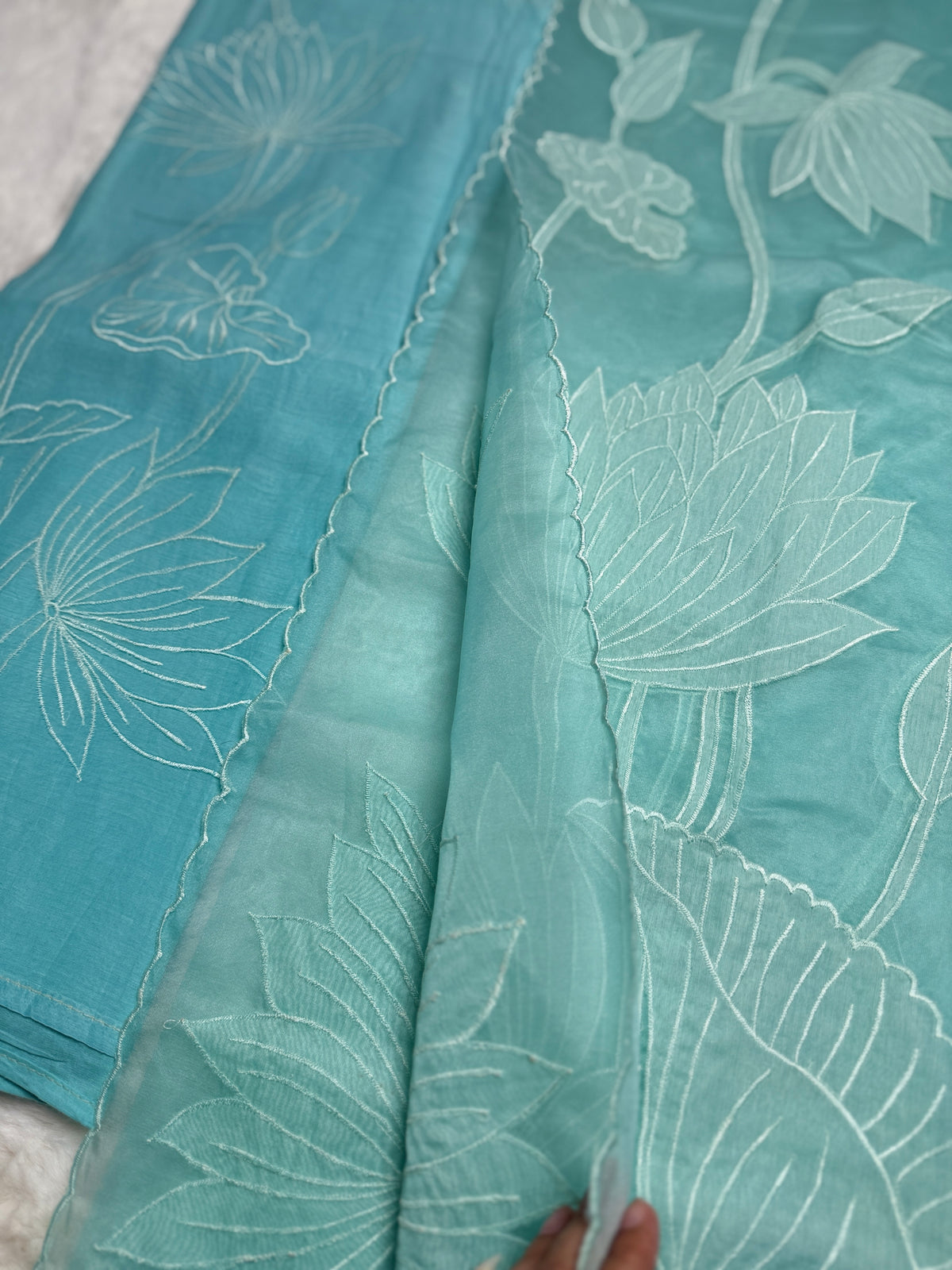 Blue Chanderi- 3 Piece Suit Set