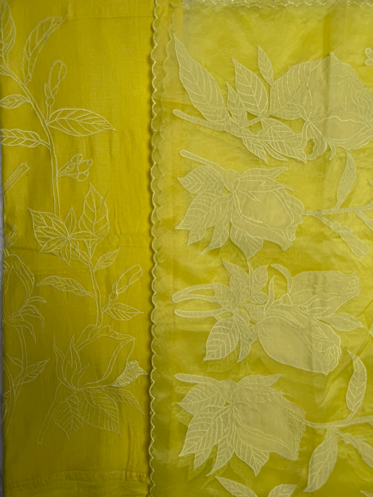 Lime Yellow Chanderi- 3 Piece Suit Set