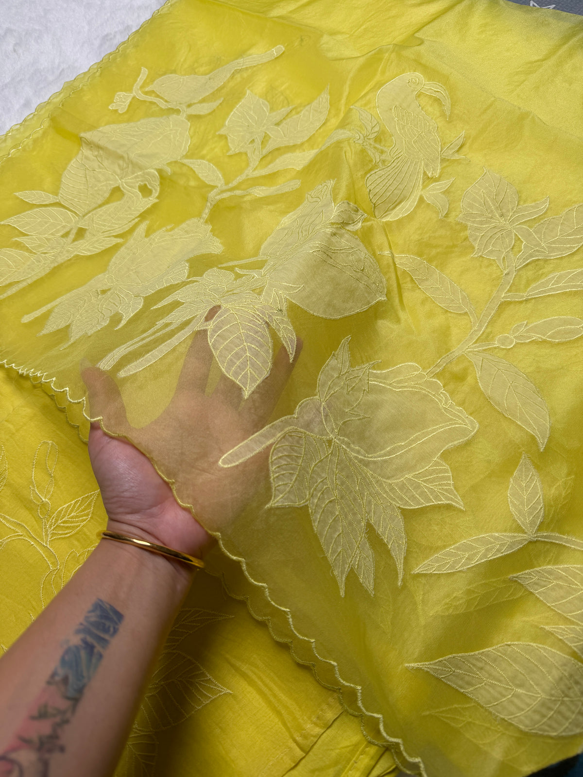 Lime Yellow Chanderi- 3 Piece Suit Set