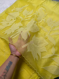 Lime Yellow Chanderi- 3 Piece Suit Set