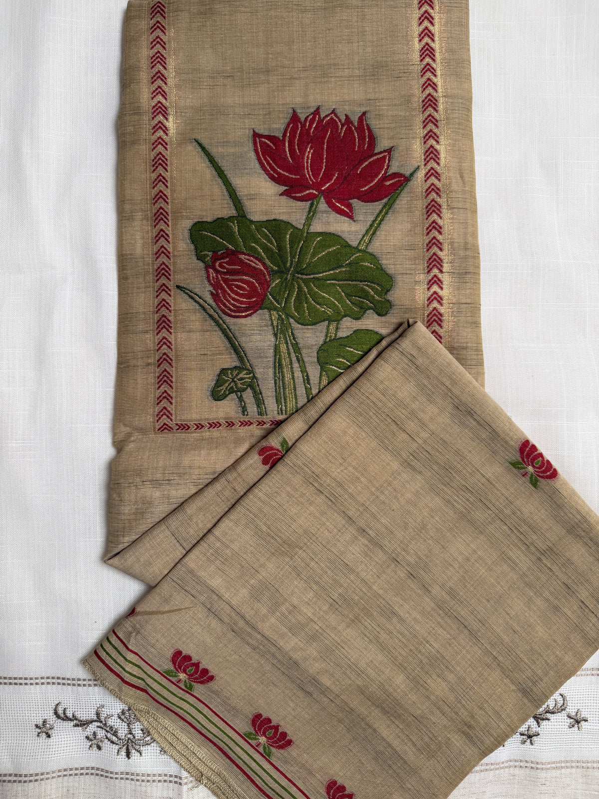 Beige Lotus-3 Piece Suit Set